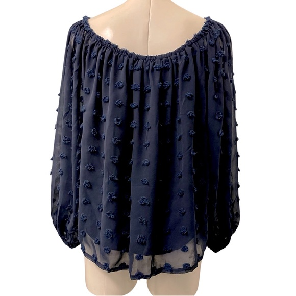 Navy dotted flowy off shoulder long sleeve blouse, size L, new - Picture 6 of 8
